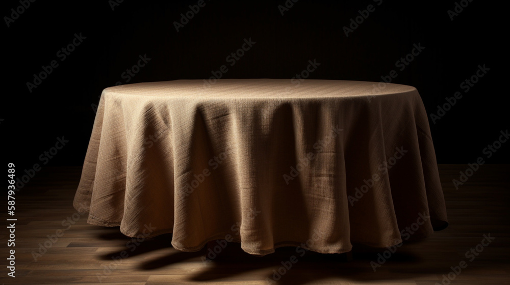 A round table covered with a table cloth Generated AI A round table covered with a table cloth Generated AI