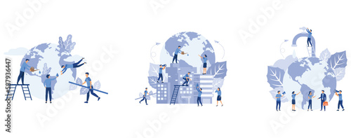 save the planet, save energy, the hour of the Earth, World Environment Day, vector,Bio technology, a city in the background of the planet, set flat vector modern illustration