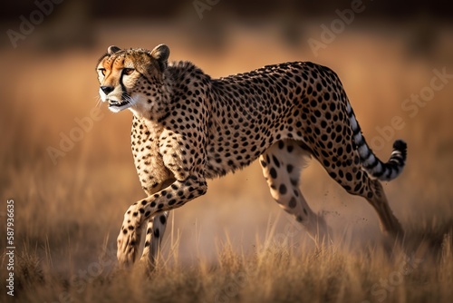 A sleek and agile Cheetah sprinting across the savannah, showing off its sleek and agile nature. Generative AI