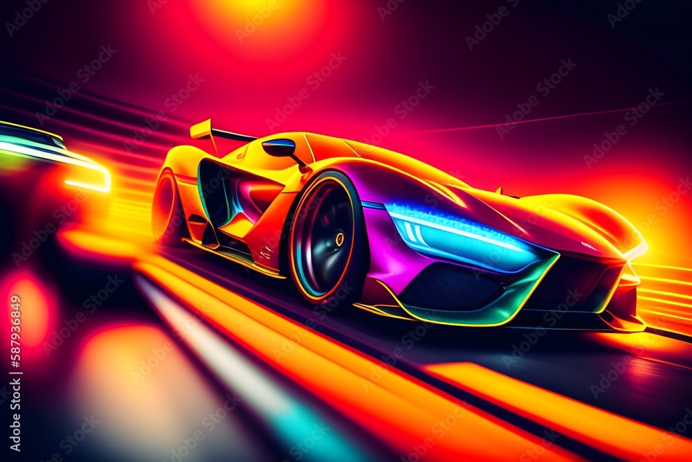 Graphic representation of Supercar Showdown in Neon Tunnel. Generative AI. 