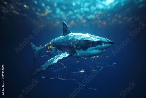 A sleek and powerful shark swimming in the ocean. Generative AI © create