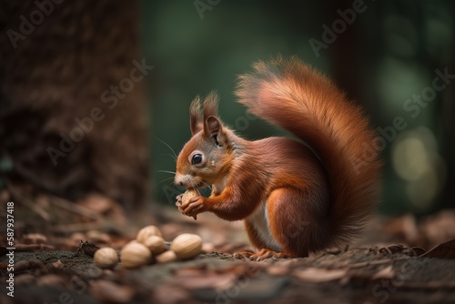 A cute and cuddly Red Squirrel collecting nuts - This Red Squirrel is collecting nuts  showing off its cute and cuddly nature. Generative AI