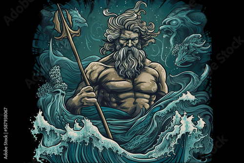 Poseidon God of the Sea, generative AI, generative, AI