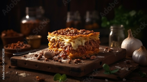 Classic home made Lasagna with bolognese sauce Generated AI
