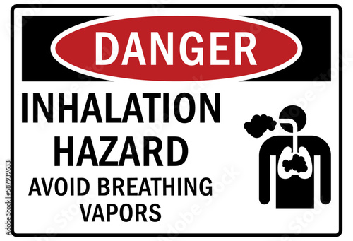 Inhalation hazard chemical warning sign and labels avoid breathing vapors
