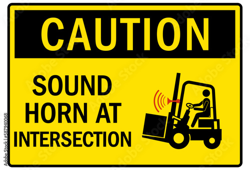 Go slow sound horn sign and labels sound horn at intersection