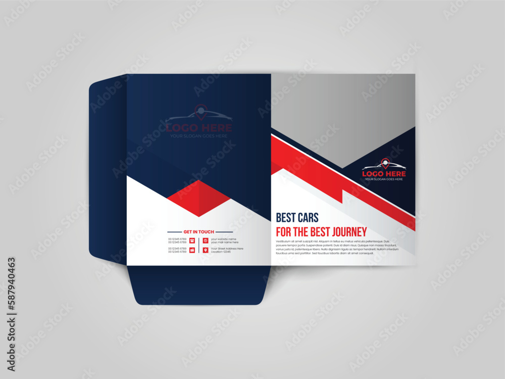 Car Rental Presentation Folder design for brochure, catalogue, layout for placement of photos and text, creative modern design of geometric elements, Business folder for files, design.