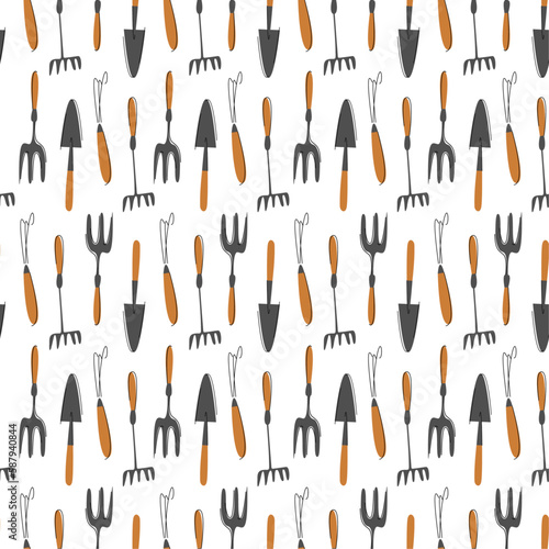Seamless pattern with garden tools