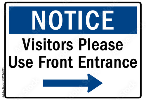 Employee entrance only warning sign and labels visitors please use front entrance