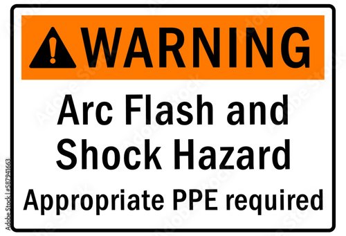 Arc flash and shock hazard hazard sign and labels