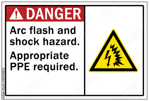 Arc flash and shock hazard hazard sign and labels