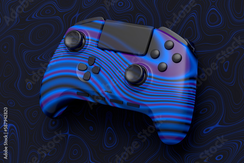 Realistic video game joystick with seamless wavy pattern on dark background