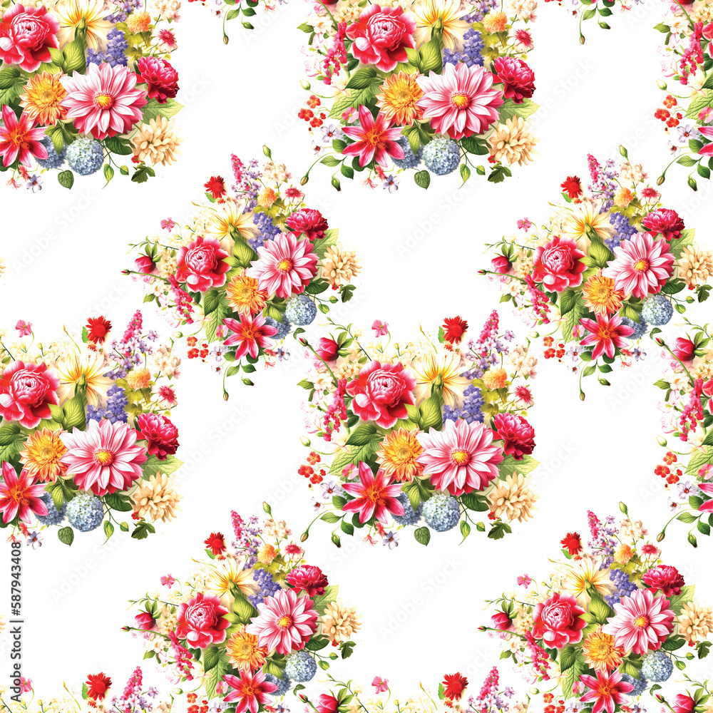 vintage flower seamless pattern, branhces and leaves bouquets seamless pattern