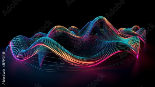 Abstract 3d neon waves. Generative AI