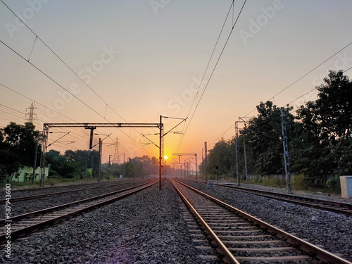 Sunset view of a railway track