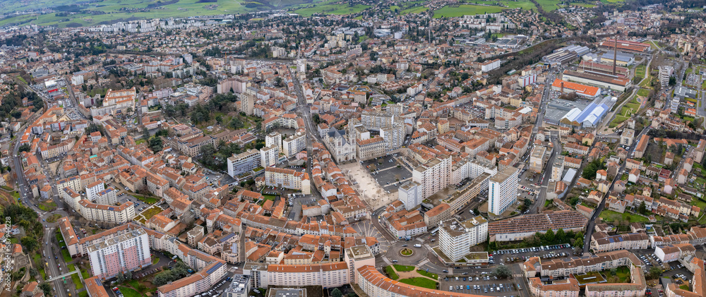 Aerial view around the city St-Chamond in France on an early morning in late winter.