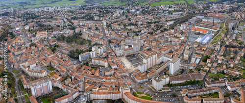 Aerial view around the city St-Chamond in France on an early morning in late winter.