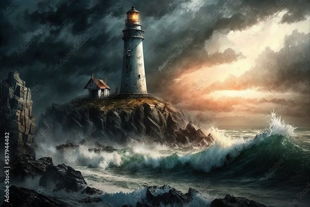 Beacons of Hope Along the Coast - A Majestic Lighthouse Generative AI