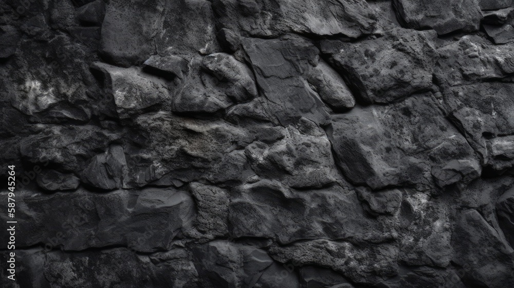 Black concrete wall grunge stone texture dark gray rock surface. Generative AI Black concrete wall grunge stone texture dark gray rock surface. Generative AI