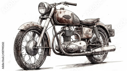 Retro style motorcycle design drawings on isolated white background Generated AI