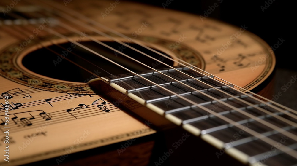 sheet music on guitar strings Generated AI sheet music on guitar strings Generated AI