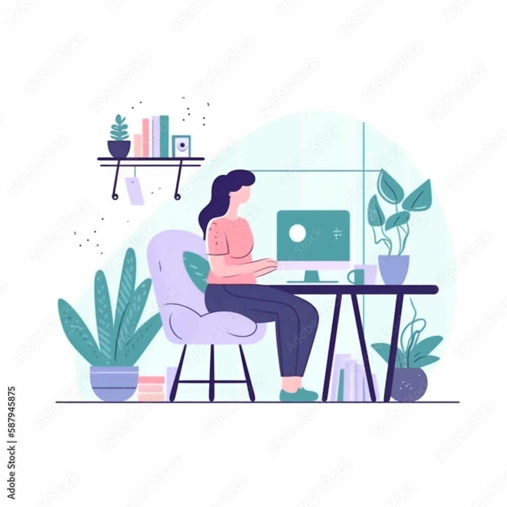 business remote work flat vector illustration|Generative AI business remote work flat vector illustration|Generative AI