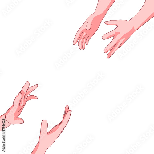 Human hands reaching out to one another, almost touching. Help concept