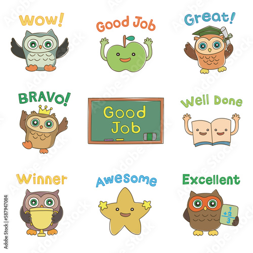 Cute Owl Set with Praise Words