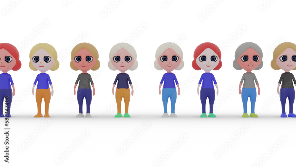 group of 3d people in a row group of 3d people in a row