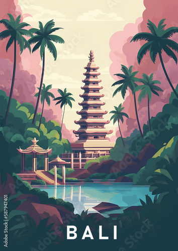 Travel poster of Bali. Generative AI