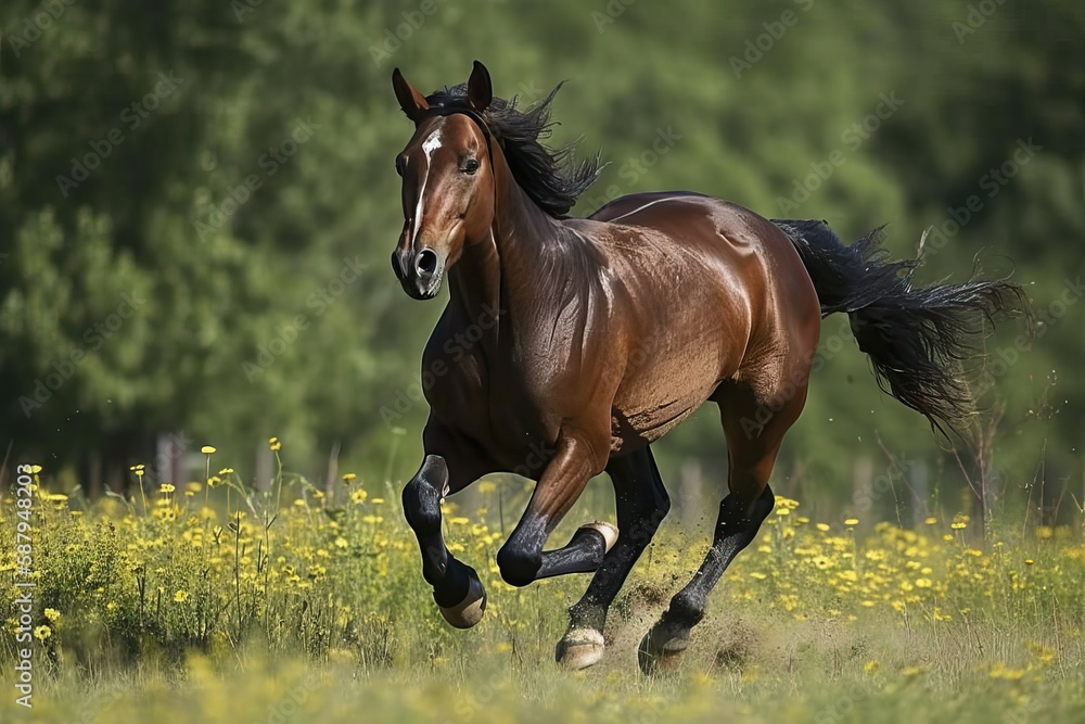 Horse running through a field of flowers (Ai generated) Horse running through a field of flowers (Ai generated)