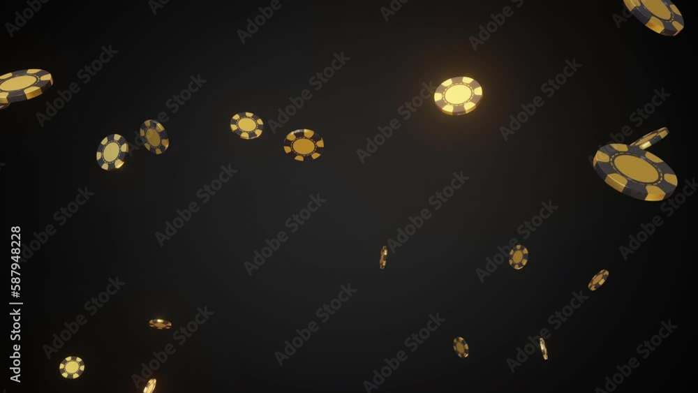 Lots of chips casino token gold explode for background and Luma matte sequence last shot. motion 3D render 4K