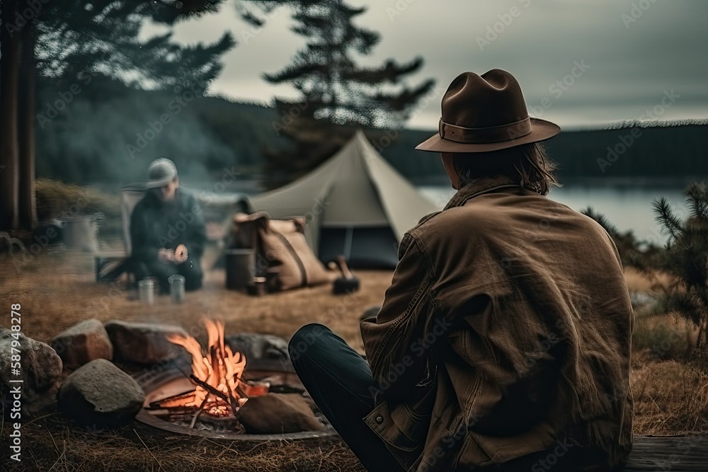 Campfire, outdoor tent and bonfire (AI generated) (AI generated)
