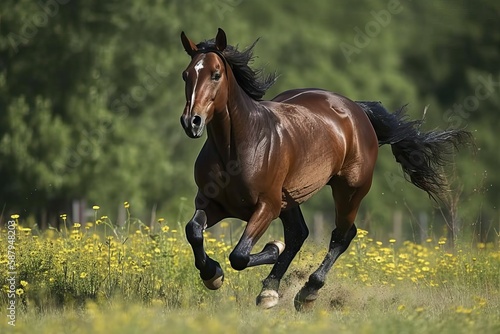 Horse running through a field of flowers  Ai generated 