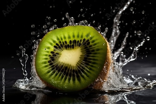 Kiwi slice  fruit drop in watersplash  Ai generated 