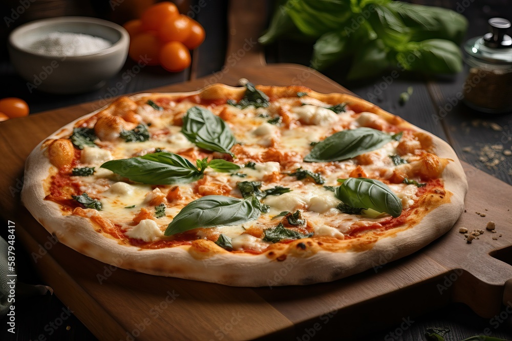 Pizza margherita featuring fresh tomato sauce (Ai generated)