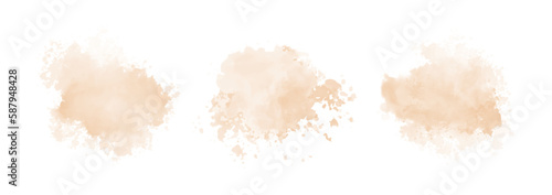 Peach watercolor splash on white background. Vector beige watercolour texture. Ink paint brush stain. Watercolor pastel splash. Peach water color splatter on light background
