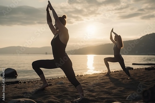 Yoga practicing yoga in a peaceful beach (Ai generated)