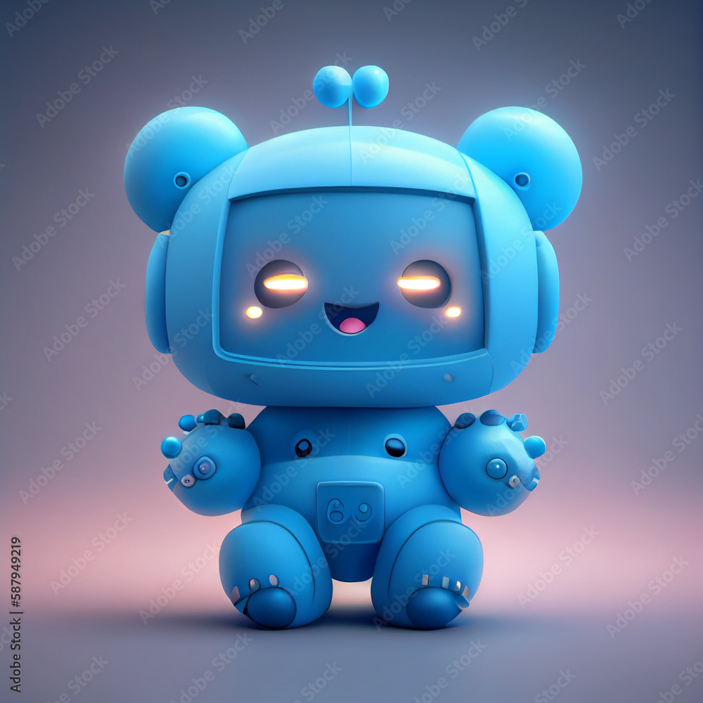 Adorable blue robot with bear ears and glowing screen face. Friendly kawaii design perfect for concept art or as a funny personal assistant. Generative AI Adorable blue robot with bear ears and glowing screen face. Friendly kawaii design perfect for concept art or as a funny personal assistant. Generative AI