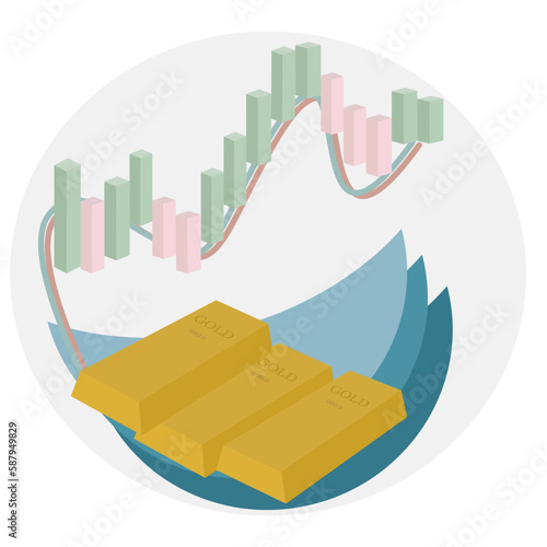 Gold bars and candlestick charts.  dollar gold price volatility concept.