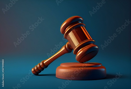 Fotografie, Tablou Wooden judge gavel on blue background