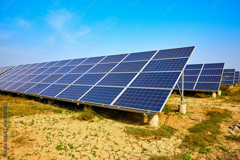 Solar photovoltaic under blue sky and white clouds