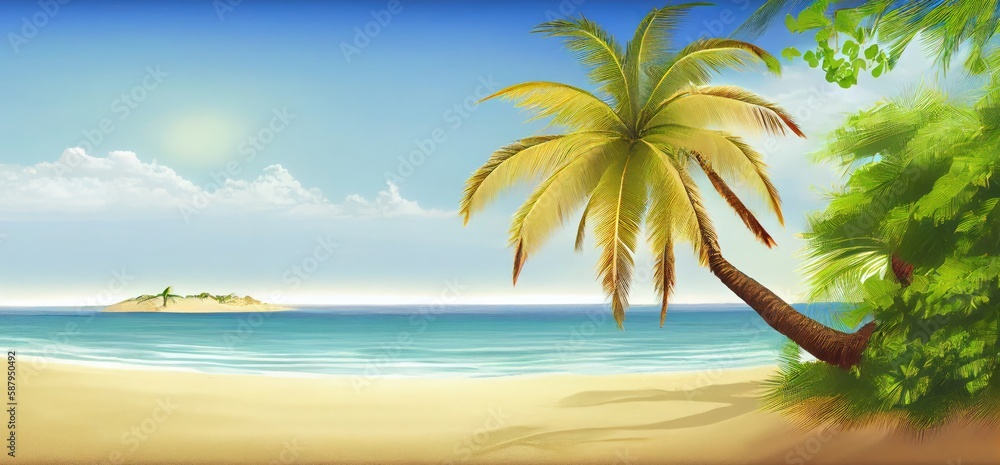 Panoramic Banner Luxurious Beach Vacation With Palm Trees Generative AI