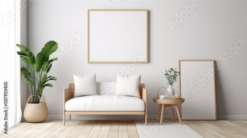 abstract Modern design interior. blank frame mock up. Generated AI © bahadirbermekphoto