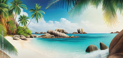 Panoramic Banner Luxurious Beach Resort With White Sand Generative AI