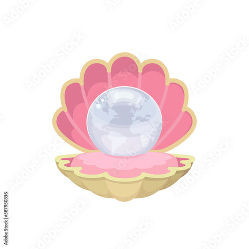 Earth Globe as pearl in open seashell. Vector illustration isolated on white background
