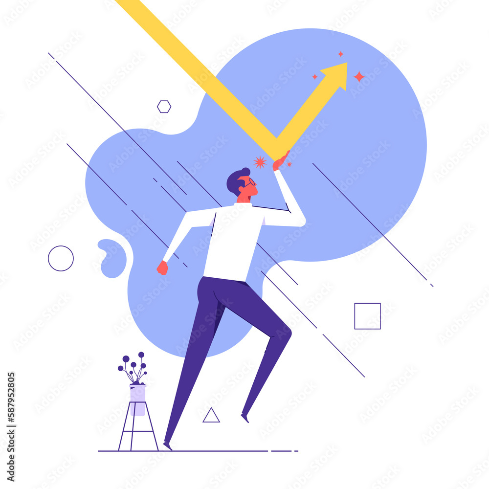 Business growth concept vector, Businessman try correct falling graph to upward, career or investment opportunity symbol, financial market, stock exchange