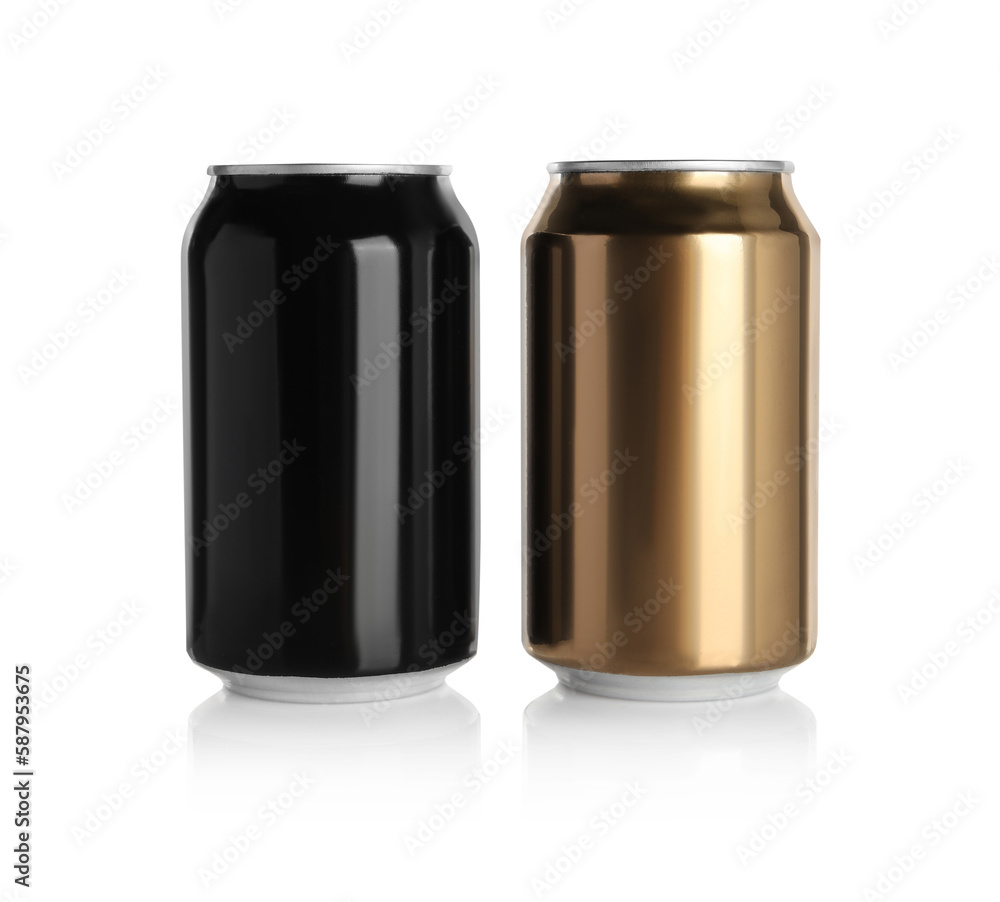 Aluminum cans with drinks on white background Aluminum cans with drinks on white background