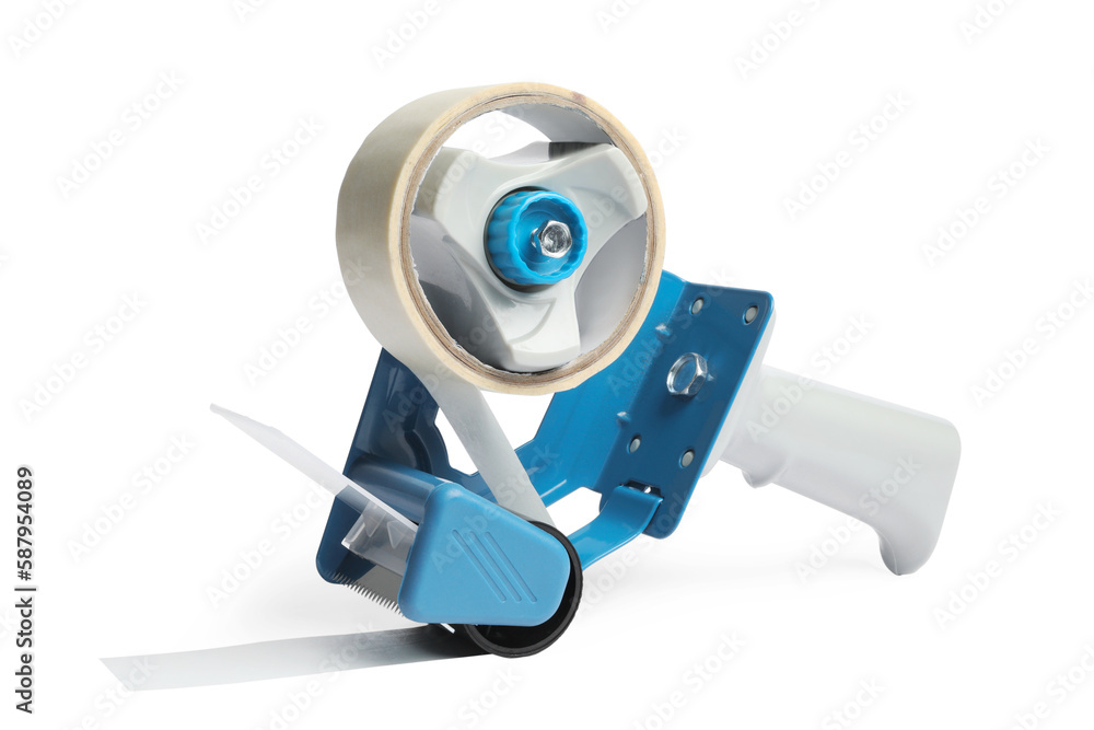 Dispenser with roll of adhesive tape isolated on white Dispenser with roll of adhesive tape isolated on white