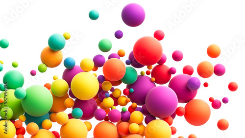 Abstract composition with colorful random flying spheres isolated on transparent background. Colorful rainbow matte soft balls in different sizes. PNG file